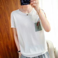 法兰貂纯棉T恤针织款弹性大女宽松纯棉百搭上衣