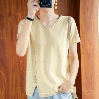 法兰貂纯棉T恤针织款弹性大女宽松纯棉百搭上衣