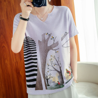 法兰貂纯棉T恤针织款弹性大女宽松纯棉百搭上衣