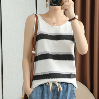 薄款针织衫无袖女2021春季宽松拼色V领新疆纯棉套头背心