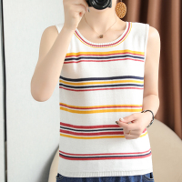 针织衫无袖女2021春季宽松拼色V领新疆纯棉套头背心