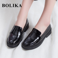 柏丽卡简约小皮鞋女2017秋冬季新款韩版百搭单鞋粗跟英伦风休闲鞋