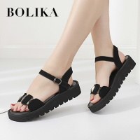 柏丽卡凉鞋女夏2018新款韩版百搭罗马风休闲一字扣真皮平底女凉鞋