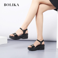 柏丽卡坡跟凉鞋女夏2018新款百搭一字带防水台高跟松糕厚底女凉鞋