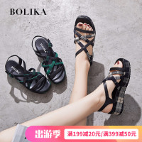 柏丽卡凉鞋女学生夏2018新款百搭韩版厚底休闲风坡跟鞋罗马凉鞋女
