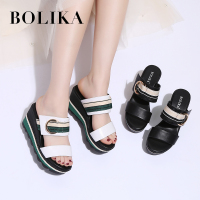 柏丽卡女鞋2018夏季新款坡跟凉鞋厚底女拖鞋