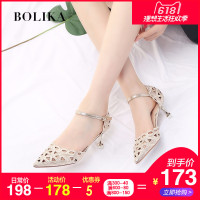 一字扣包头凉鞋女高跟鞋夏2018新款性感细跟尖头优雅单鞋女猫跟鞋