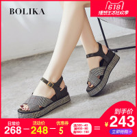 坡跟凉鞋女2018夏季新款韩版真皮仙女的鞋百搭复古厚底罗马凉鞋女