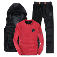 赛丹狐金丝绒抓绒衣套装男秋冬季加绒加厚卫衣韩版双面绒休闲运动三件套8A2669