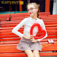 秋冬女装白色半高领修身紧身长袖T恤百搭爱心刺绣打底衫内搭上衣