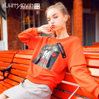 原宿风假两件个性流苏社会卫衣女宽松学院风ins短款上衣潮人橙色