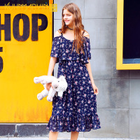 库恩玛维夏甜美小清新碎花雪纺露肩吊带连体裤沙滩度假连衣裤女