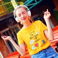夏装2018新款黄色T恤女亮色短袖宽松可爱萌女生ins超火的半袖上衣
