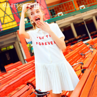 学院风POLO领白色连衣裙女2018夏季新款衬衫裙学生初恋中长款裙子