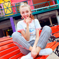 甜美少女简单基础款T恤女短袖2018新款夏季学生圆领体恤夏天上衣