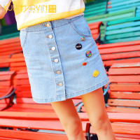 后绑带牛仔短裙女2018新款夏季韩版高腰单排扣A字裙子学生半身裙