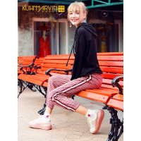 韩版宽松复古格子裤女学生九分裤2018新款秋季宽松休闲运动束脚裤