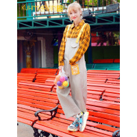 2018秋冬新款韩版学院风ins超火背带裤女学生可爱宽松毛呢阔腿裤