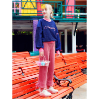 直筒粉色灯芯绒裤子初恋裤女学生休闲长裤高腰阔腿裤2018秋冬新款