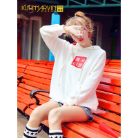 库恩玛维慵懒风连帽套头卫衣女学生宽松原宿slogan多色休闲上衣秋