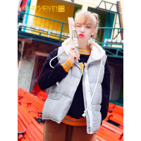 2018秋冬新款面包服羽绒马甲女背心韩版宽松格子连帽无袖冬季外套