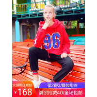 休闲运动风大红色卫衣女宽松短款连帽2018冬季新款长袖上衣外套潮