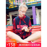 马甲背心配衬衫两件套女衬衣2018新款秋季学生校园学院风寸衫套装