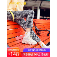 英伦风黑白毛呢格子裤女2018新款秋冬ulzzang休闲裤卷边萝卜裤子