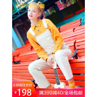 米色背带裤女2018秋冬新款大勾子ins韩版可爱学生休闲裤九分裤子