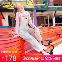 2018秋装新款休闲工装背带裤女可爱学生长裤秋冬韩版宽松阔腿裤子