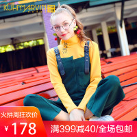 森女系网红背带裤女2018秋冬新款可爱韩版宽松阔腿裤学生工装裤子