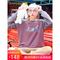 甜美可爱少女紫色加绒卫衣女2018新款秋冬学生长袖初中生打底衫潮