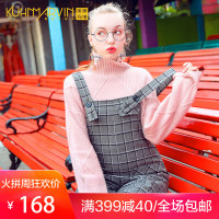 格子毛呢九分背带裤女直筒2018秋冬新款欧货可爱减龄宽松阔腿裤子