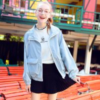 库恩玛维上衣设计感女小众秋款外套显瘦短款pu机车夹克休闲宽松个性帅气灰蓝色