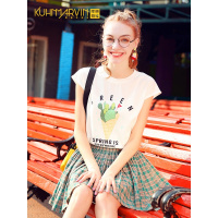 无袖T恤套装女2019夏季新款韩版两件套小清新背心格子短裙两件套