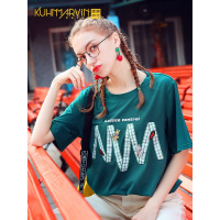 2019夏装新款墨绿色学生宽松短袖T恤女大版上衣学院风少女体恤衫