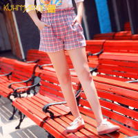 2019夏装新款花苞短裤女外穿韩版显瘦热裤百搭学生森系格子阔腿裤