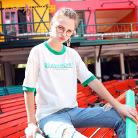 撞色短袖女潮2019新款宽松韩版夏装上衣ins半袖白色T恤女学生百搭