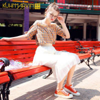 木耳边很仙的上衣女洋气吊带格子衫短袖设计感衬衫小众显瘦衬衣夏