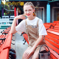 工装连体裤女夏装2019新款港味宽松设计感阔腿直筒背带裤学生短裤