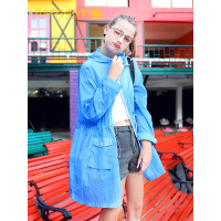 收腰防晒衣女中长款长袖修身防晒服连帽超薄沙滩防晒衫学车外套夏