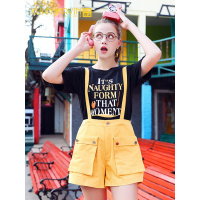 2019夏季新款ins工装裤女高腰美式街头bf宽松显瘦hiphop背带短裤