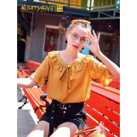 雪纺衫女洋气韩版荷叶边姜色波点喇叭袖小衫女2019夏装新款上衣