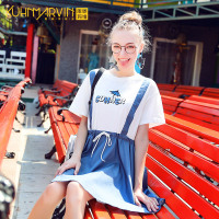 2019夏装假两件背带裙女00后吊带裙子学院初恋裙学生连衣裙小个子