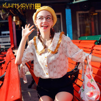 心机衬衫设计感超仙女短袖娃娃领衬衣抖音同款2019新款小清新上衣