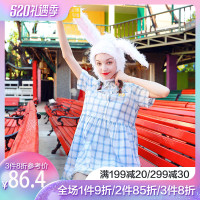 小清新连衣裙夏季2019新款学院风格子短袖学生娃娃裙小个子衬衫裙