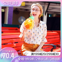 夏装2019新款很仙的上衣设计感爱心喇叭袖衬衫女短袖娃娃领衬衣仙