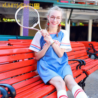 2019新款运动风连衣裙女宽松中长款撞色休闲T恤裙女短袖学生裙子