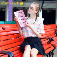 2019新款甜美娃娃领格子衬衫女设计感超仙喇叭袖上衣夏很仙的衬衣