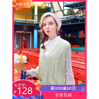 2019新款无袖毛衣女小清新V领马夹慵懒风宽松针织毛线麻花马甲秋